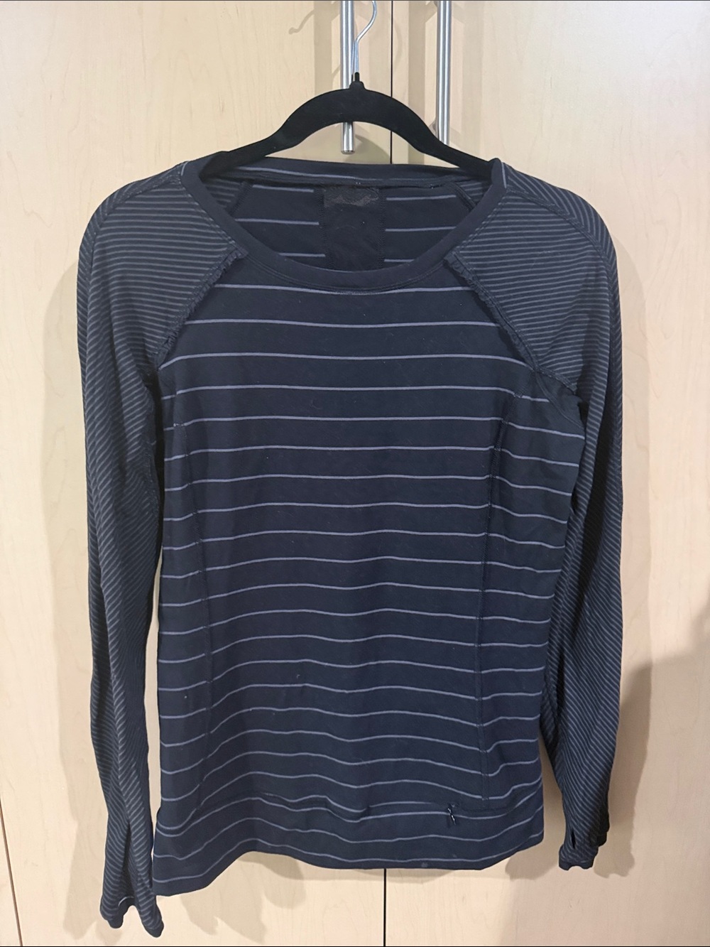 lululemon athletica Navy and Light Gray Striped Long-Sleeve Crew